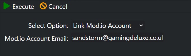 Link Mod.io Account option in the game panel